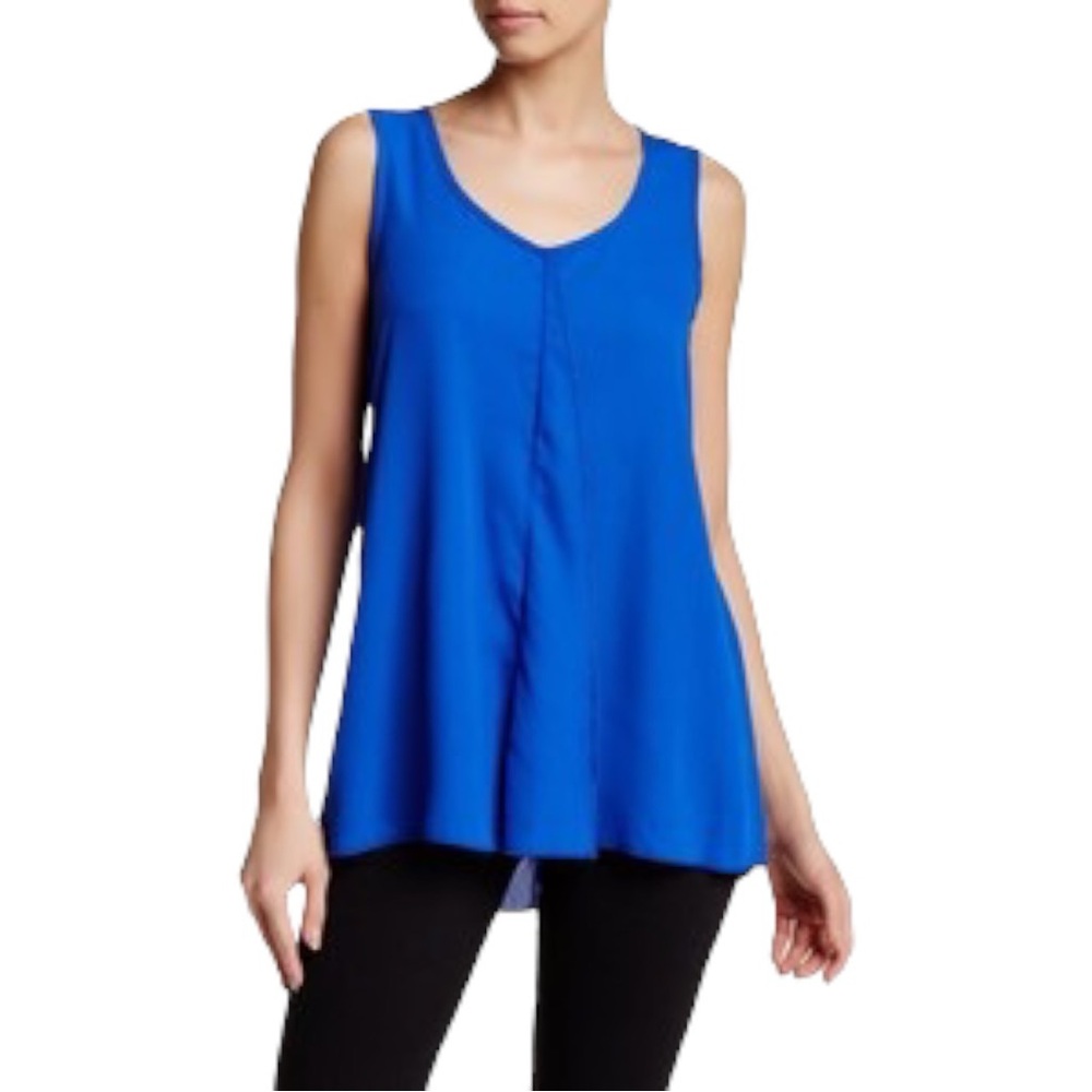 Pleione Raw Edge Drape Front Shell Sleeveless Top - Royal Blue - size M - NWT